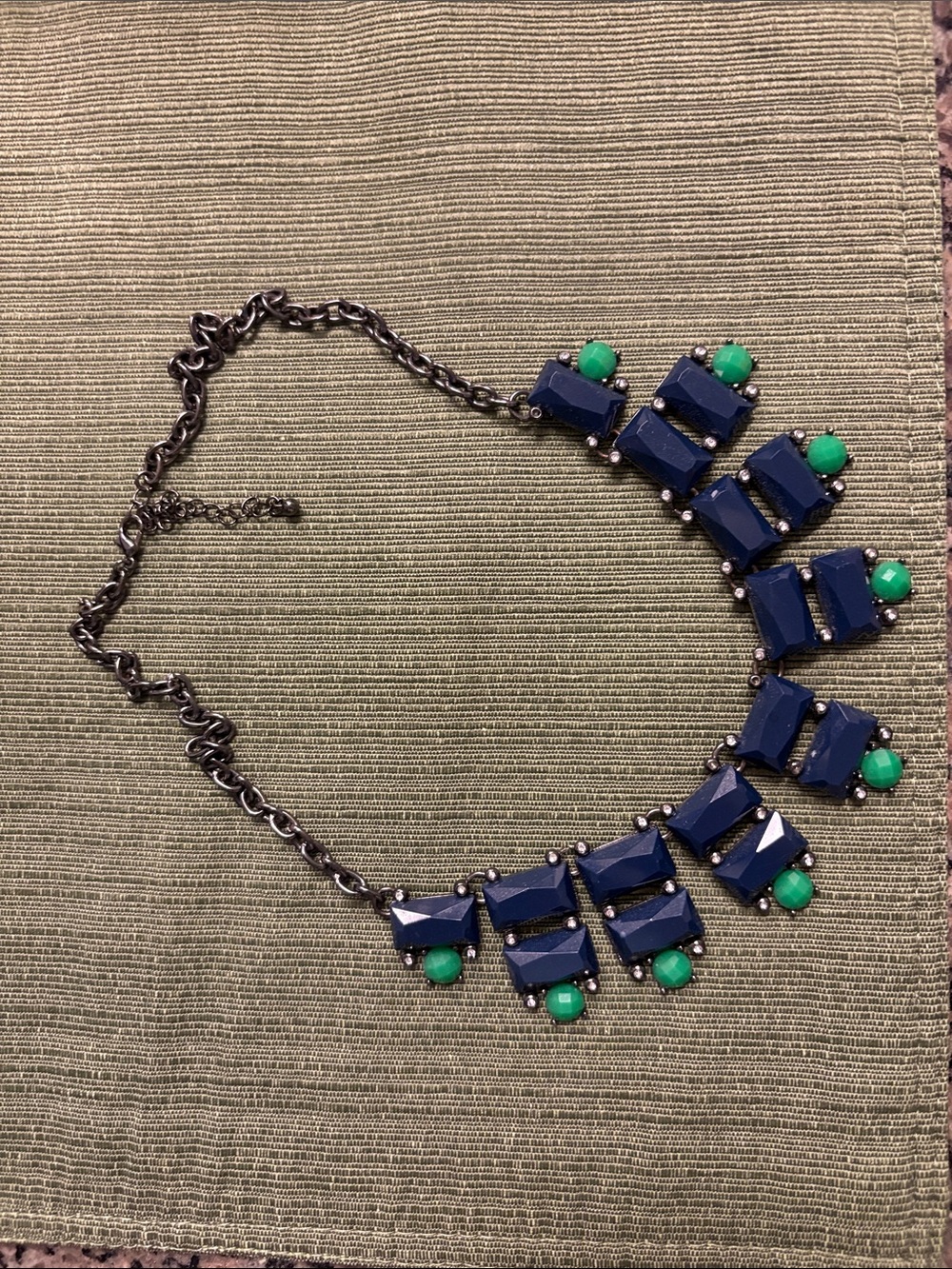 Navy and Green Gemstone Statement Necklace